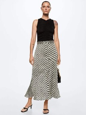 Mango Black & Cream Geometric Midi Skirt
